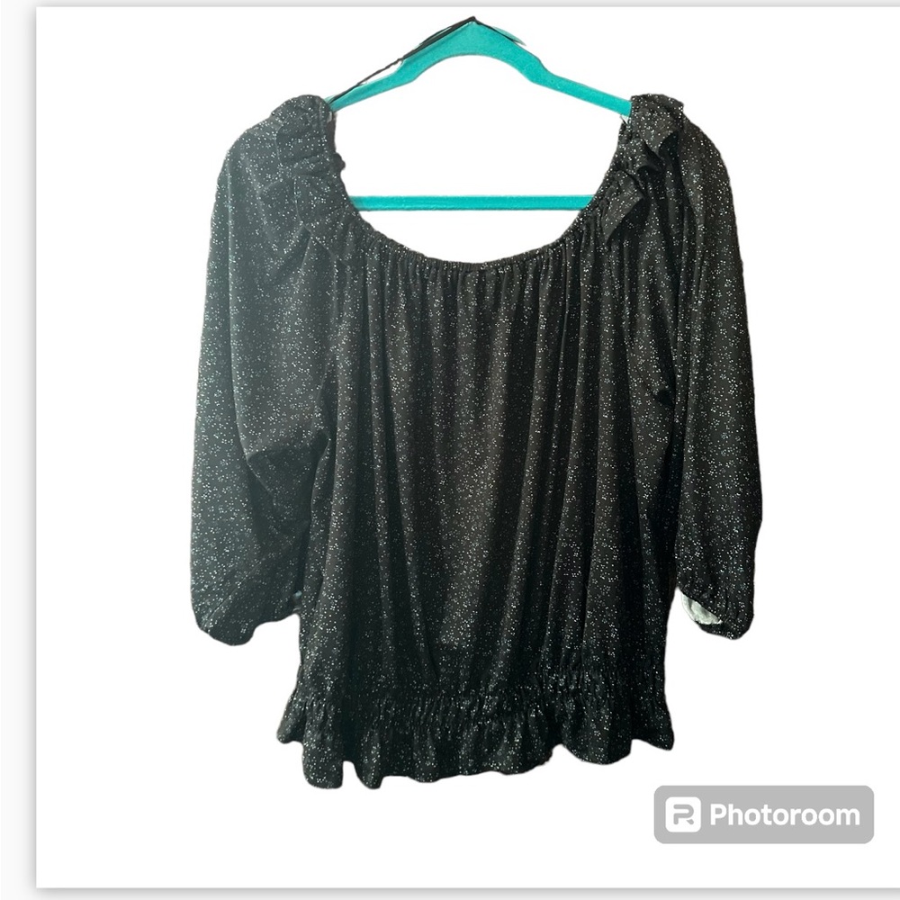 Bobeau Jasper Soft Knit Ruffle Knit Top‎ Size 1X Dark Gray Abstract Print - Picture 4 of 11